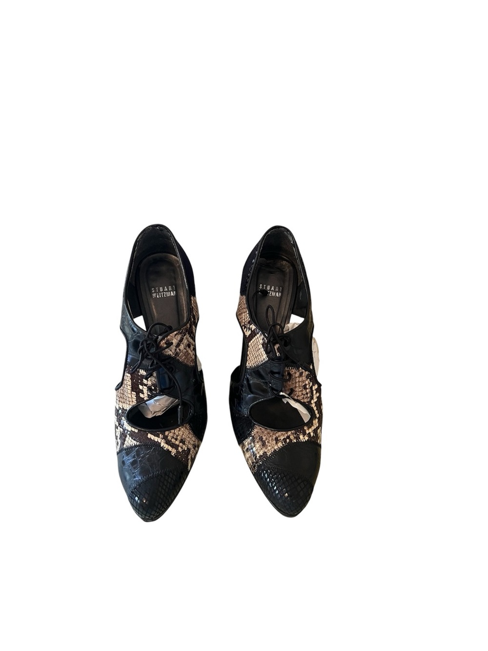 Stuart Weitzman Black and Brown Heels with Lace-Up Design